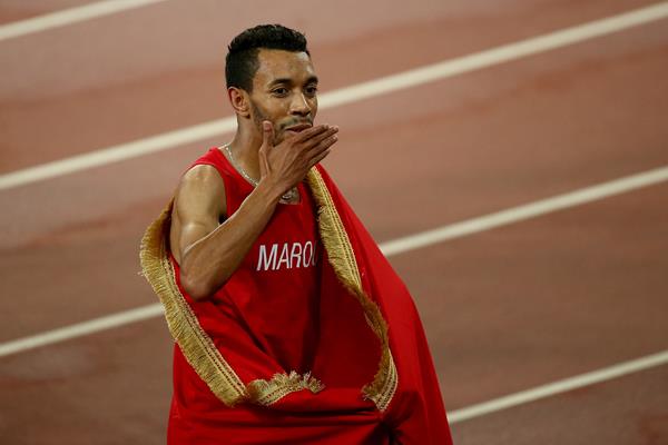 Abdalaati Iguider after taking bronze in the 1500m at the IAAF World Championships, Beijing 2015 (Getty Images)