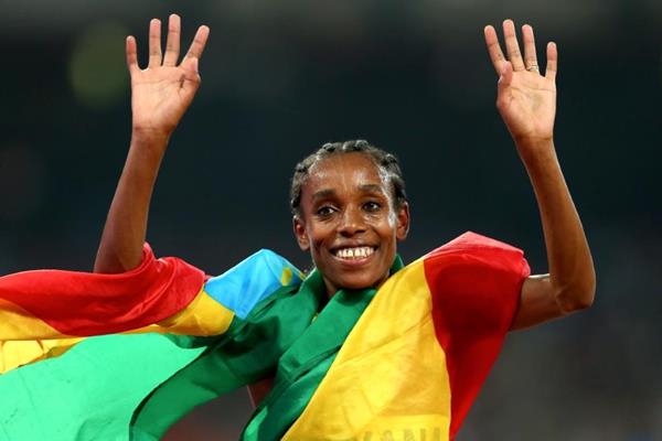 Almaz Ayana after winning the 5000m at the IAAF World Championships, Beijing 2015 (Getty Images)