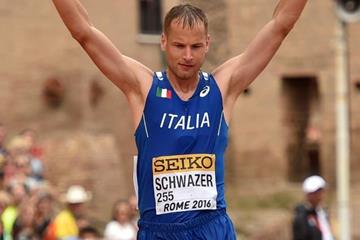 Alex Schwazer crosses the 50km finish line at the IAAF World Race Walking Team Championships Rome 2016 (Getty Images)