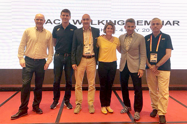 Tim Berrett, Stéphane Bermon, Maurizio Damilano, Jane Saville, Robert Korzeniowski and Luis Saladie at the IAAF Race Walking Seminar in Taicang (IAAF Race Walking Committee)