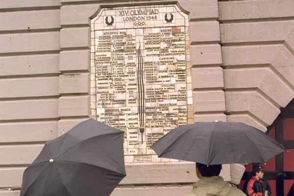 A plaque at Wembley Stadium listing the 1948 Olympic champions (Getty Images)