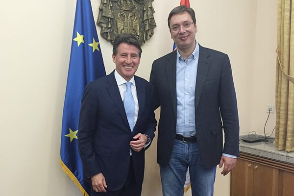 IAAF President Sebastian Coe with Serbian Prime Minister Aleksandar Vocic (IAAF)