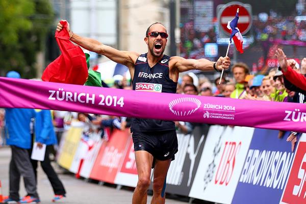 Yohann Diniz of France wins the European 50km race walk title with a world record (Getty Images)