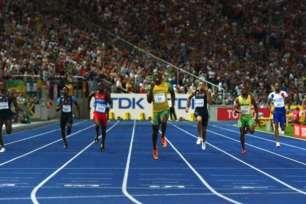 Usain Bolt of Jamaica on his way to setting the quickest 200m time in history in the Berlin Olympic Stadium during the IAAF World Championships in 2009 (Getty Images)