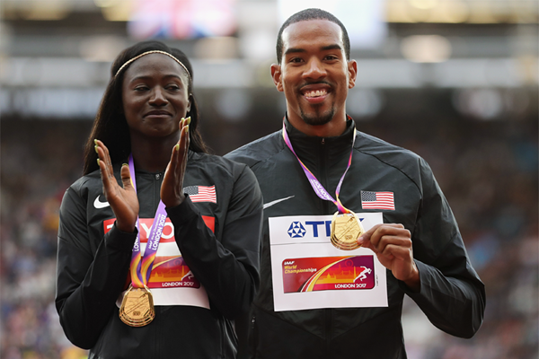 Tori Bowie and Christian Taylor at the IAAF World Championships London 2017 (AFP / Getty Images)