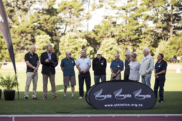 Arthur Lydiard (NZL) - World Athletics Heritage Plaque ceremony, Auckland, New Zealand, Sunday 23 Feb 2020: Left to right = Cameron Taylor, Geoff Gardner, Mike Ryan, Roy Lydiard, Barry Magee, Gary Lydiard, Jeff Julian, Heather Matthews, Bill Rodger, Bryan Rose (Alisha Lovrich Photography)