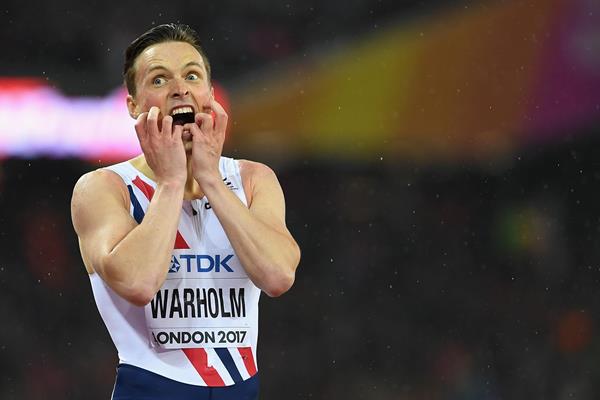 Karsten Warholm reacts after winning the 400m world title (Getty Images)