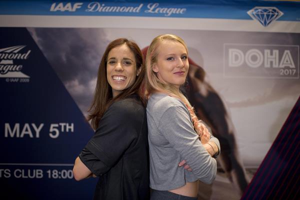 Katerina Stefanidi and Sandi Morris in Doha (Jiro Mochizuki/Hasse Sjogren)