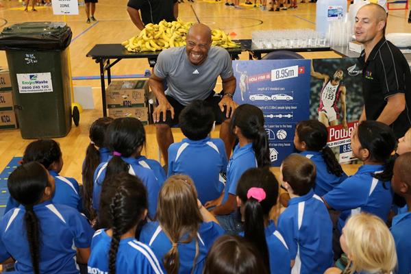 Long jump world record-holder Mike Powell at the IAAF / Nestle Kids' Athletics initiative in Auckland (Organisers)