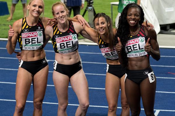 Cynthia Bolingo (r) with the Belgian 4x400m relay squad at the 2018 European Championships (Getty Images)