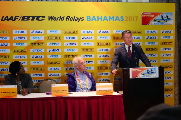 IAAF President Sebastian Coe in Nassau ahead of the IAAF/BTC World Relays Bahamas 2017 (IAAF)