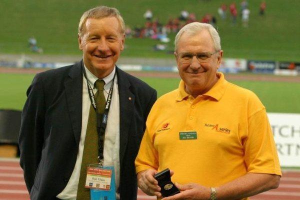 Reg Brandis (right), with Rob Fyldes, President of Athletics Australia  (IAAF)