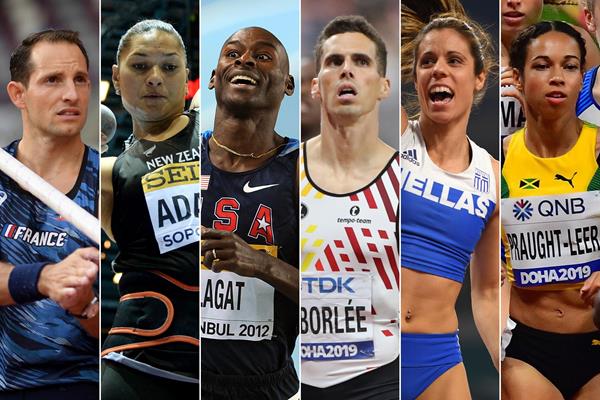 Renaud Lavillenie, Valerie Adams, Bernard Lagat, Kevin Borlee, Katerina Stefanidi and Aisha Praught-Leer (AFP / Getty Images)