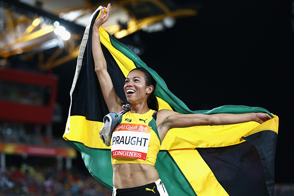 Aisha Praught Leer after winning the steeplechase at the Commonwealth Games (Getty Images)