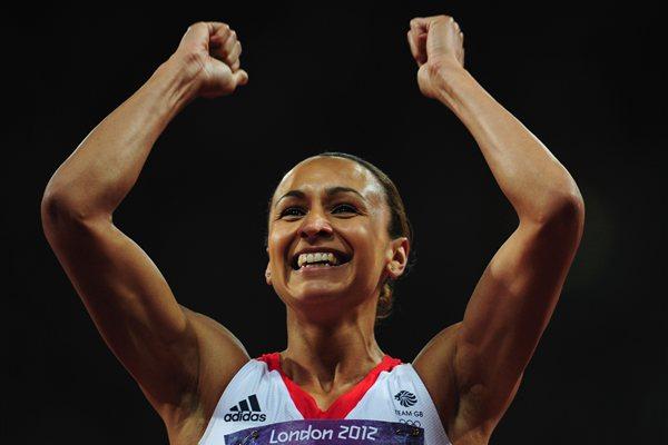 Jessica Ennis of Great Britain smiles after competing in the Women's Heptathlon 200m on Day 7 of the London 2012 Olympic Games at Olympic Stadium on August 3, 2012 (Getty Images)