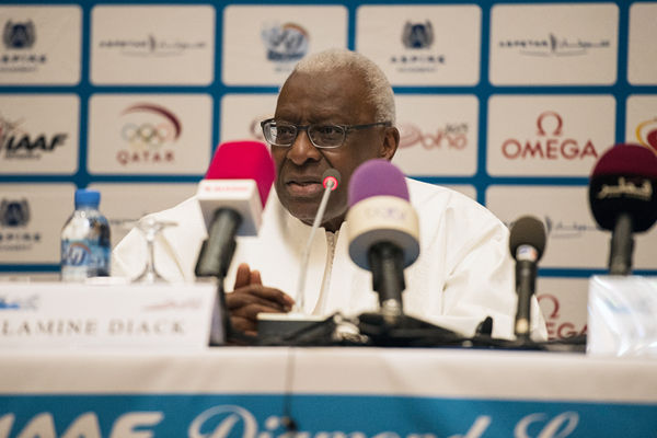 IAAF President Lamine Diack at the press conference ahead of the IAAF Diamond League meeting in Doha (DECA Text & Bild)