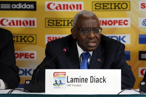 IAAF President Lamine Diack at the IAAF/BTC World Relays, Bahamas 2015 press conference (Getty Images)