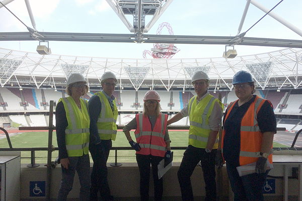 Sylvia Barlag, Paul Hardy, Cherry Alexander and Niels de Vos at London's Olympic Stadium (IAAF)