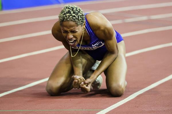 Yulimar Rojas después de su récord mundial de triple salto en interiores de 15.43m en Madrid (Dan Vernon)