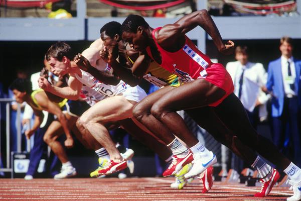 Carl Lewis in the 100m at the 1983 IAAF World Championships in Helsinki (Getty Images)