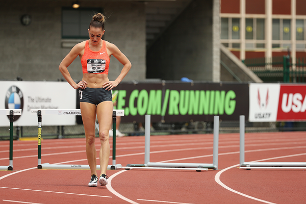 Georganne Moline after hitting a hurdle at the 2015 US Championships (Getty Images)