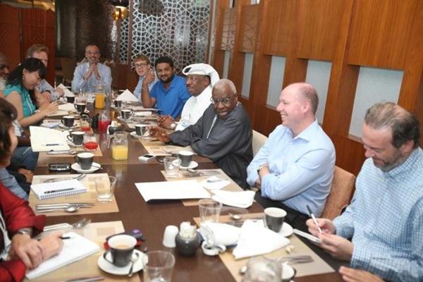 IAAF President Lamine Diack at a media breakfast in Doha on 9 May 2014 (Doha LOC)