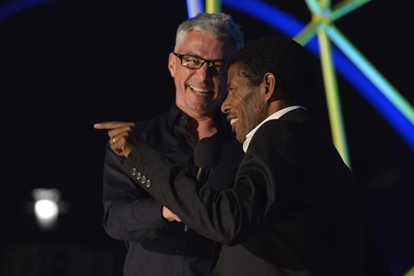 Jonathan Edwards and Haile Gebrselasie at the Great North Run Million Opening Ceremony, 4 September 2014 (North News and Pictures)
