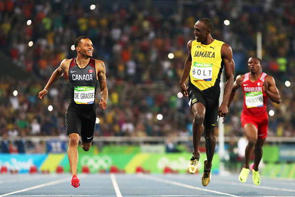Usain Bolt and Andre de Grasse in the 200m at the Rio 2016 Olympic Games (Getty Images)