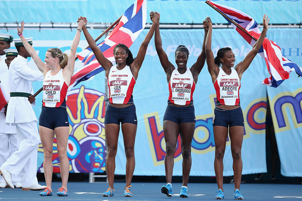 The British 4x400m team is introduced at the IAAF World Relays (Getty Images)