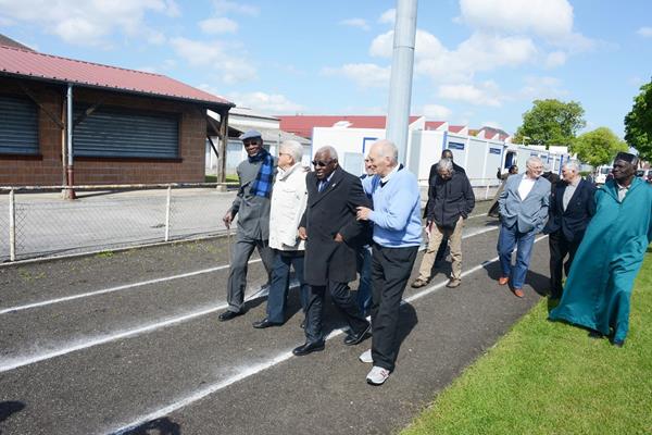 IAAF President Diack and his former French team mates at the Stade Leo Legrange (IAAF)