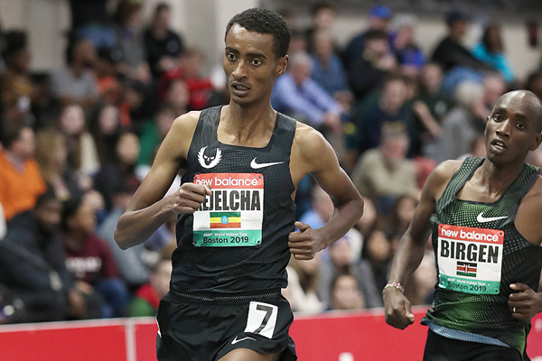 Yomif Kejelcha on his way to winning the mile at the IAAF World Indoor Tour meeting in Boston (Victah Sailer)