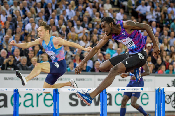 Kyron McMaster in the 400m hurdles at the IAAF Diamond League final in Zurich (AFP / Getty Images)