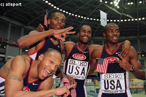 The USA's 4x400m gold medallists in Maebashi (© Allsport)