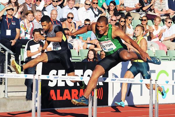 Ashton Eaton, winner of the 400m hurdles at the IAAF Diamond League meeting in Oslo (Mark Shearman)