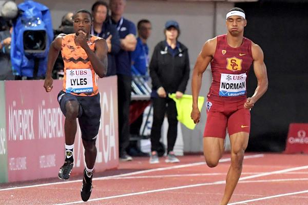 Noah Lyles and Michael Norman in the Lausanne 200m (Gladys Chai von der Laage)