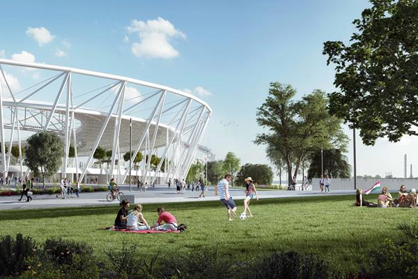 A rendering of Budapest's National Athletics Centre (Axiom Visual)