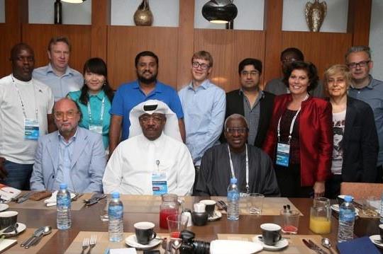 Doha 2014 media breakfast - Lamine Diack and Dahlan Al Hamad with media (Doha 2014 LOC)