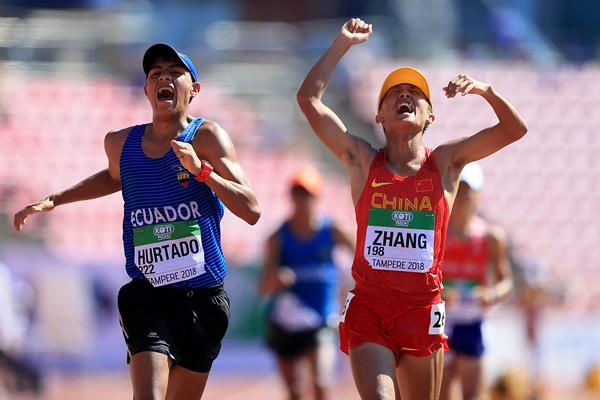 Zhang Yao and David Hurtado in the 10,000m race walk at the IAAF World U20 Championships Tampere 2018 (Getty Images)