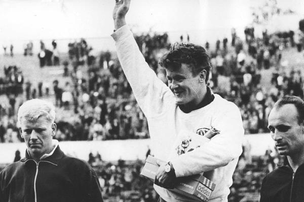 Finnish javelin thrower Jorma Kinnunen at Helsinki's Olympic stadium (Wikimedia Commons)