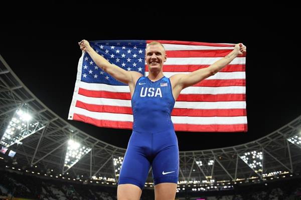 Sam Kendricks after winning the pole vault at the IAAF World Championships London 2017 (Getty Images)