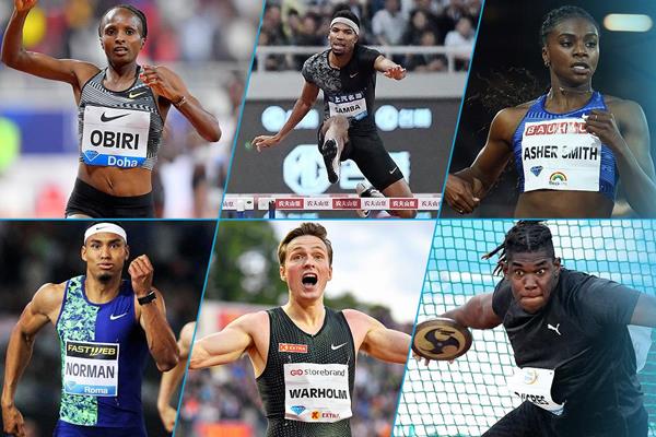 Hellen Obiri, Abderrahman Samba, Dina Asher-Smith, Michael Norman, Karsten Warholm and Fedrick Dacres in IAAF Diamond League action (IAAF)