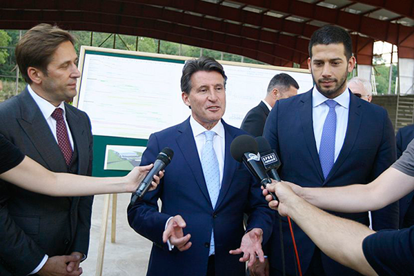 IAAF President Seb Coe at a new indoor training facility in Belgrade (IAAF)