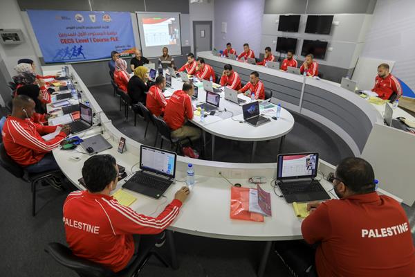 Athletics coaches in Palestine take part in an online coaching course (AFP / Getty Images)