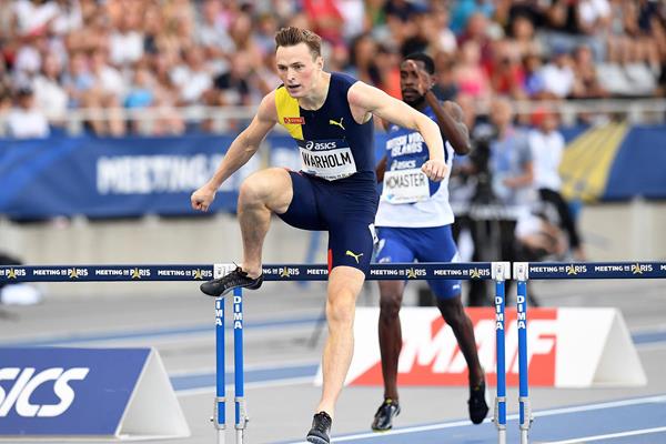 Karsten Warholm on his way to winning the 400m hurdles at the IAAF Diamond League meeting in Paris (Gladys Chai von der Laage)