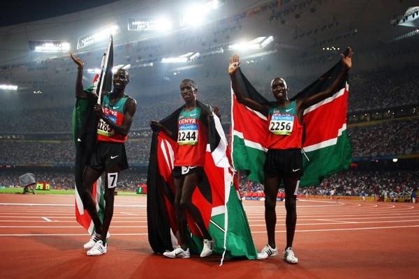 The Kenyan steeplechasers celebrate their two medals in the Olympic final (Getty Images)