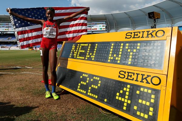 Candace Hill after winning the girls' 200m in Cali in a world youth best of 22.43 (Getty Images)