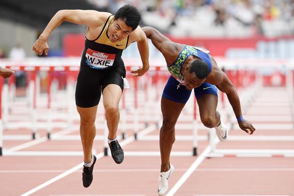 Xie Wenjun wins the 110m hurdles at the IAAF Diamond League meeting in London (Jean-Pierre Durand)