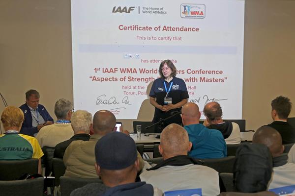 WMA President Margit Jungmann opening the first IAAF/WMA Masters Conference in Torun (IAAF)