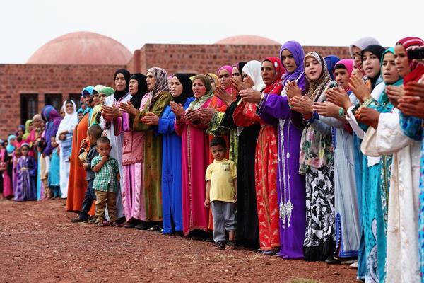 Villagers welcome the guests to the Athletics for a Better World event in Ait Iktel (Getty Images)