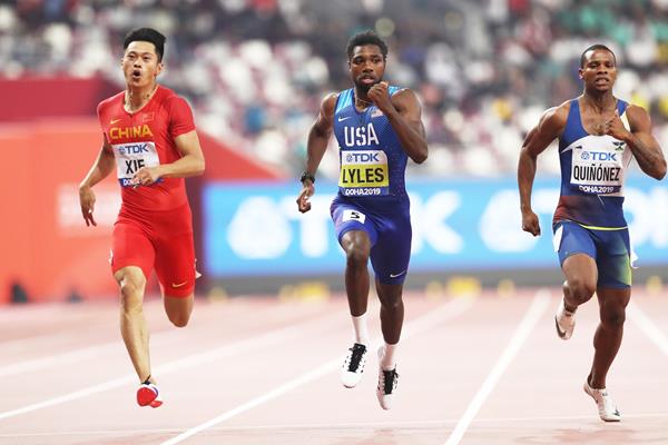 Zhenye Xie, Noah Lyles Alex Quiñónez in action in the 200m semi finals in Doha (Getty Images)